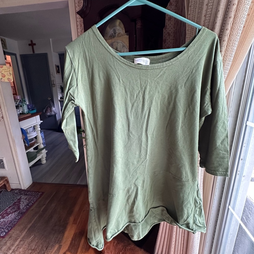 Elegantees Olive Green Women's Scoop Neck Tunic Top